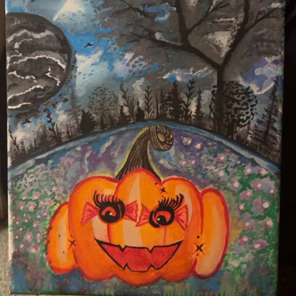 Whimsical Pumpkin Art Canvas 10x8